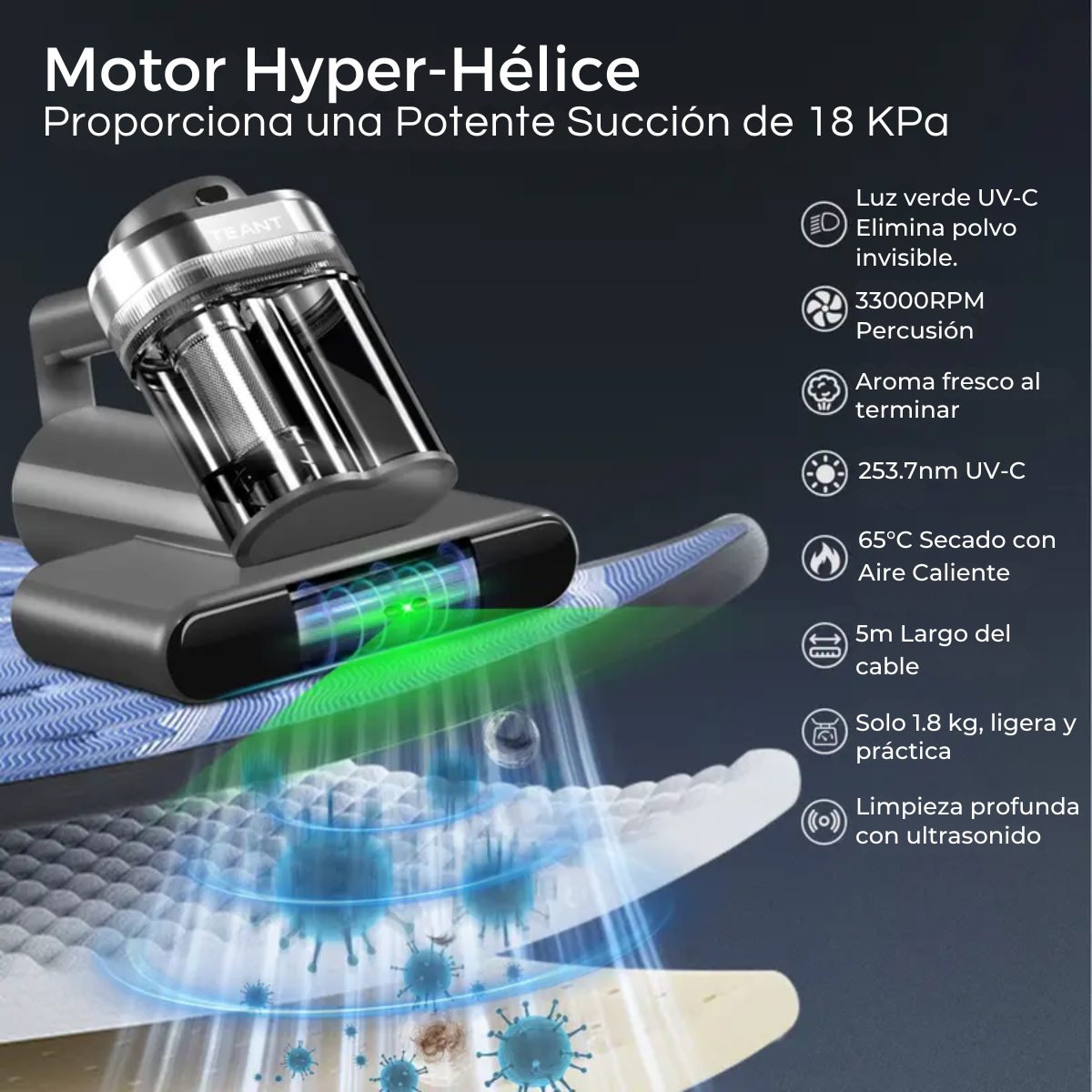 Aspirador UltraClean Anti Bacterias - Consigue una limpieza profunda eliminando ácaros invisibles